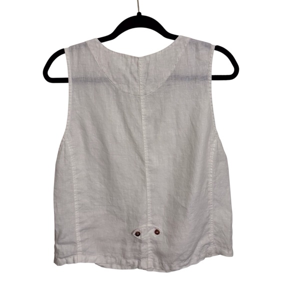 Kleen Size Small White Linen Lagenlook V-Neck Button Up Sleeveless Blouse Top - Picture 4 of 6